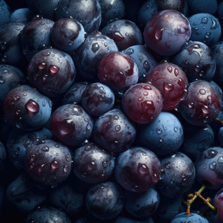 Grapes with water drops on a dark background. close-up. pattern backgroundの素材