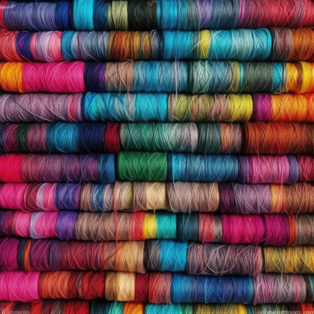 Sewing threads of different colors and sizes, close-up, colorfull rainbow palette background patternの素材