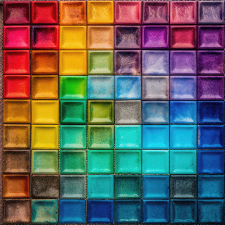 Colorful ceramic tile wall texture background. Abstract background and texture, colorfull rainbow palette background patternの素材