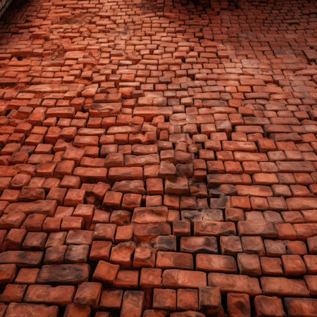 Red brick pavement texture background. Abstract background for design with copy space, colorfull rainbow palette background patternの素材