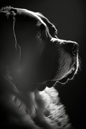 Portrait of a purebred dog on a black background. Studio shot, animal silhouette photorealistic poster.の素材