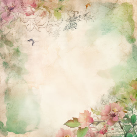 Grunge floral background with watercolor blossom. Hand-drawn illustration, Pastel Retro Seamless Patternの素材
