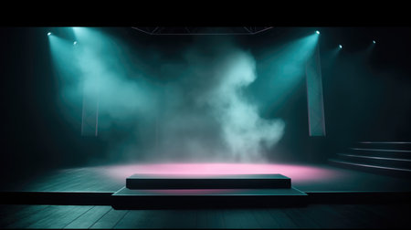 Stage Spotlight with Stage Podium Scene, Stage Podium Scene with Light, Stage Background, Empty Stage Background, fog, photo mockupの素材
