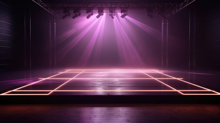 Stage lights and spotlights, Stage Spotlight background, Stage Spotlight background, Empty Stage Background, fog, photo mockupの素材