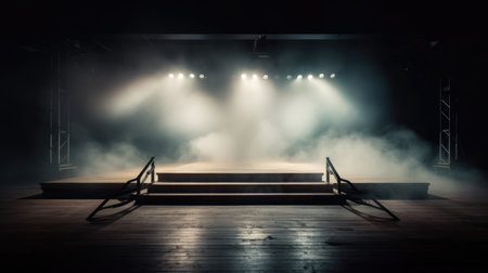 Empty stage with lights and smoke. 3d rendering. Empty stage background, Empty Stage Background, fog, photo mockupの素材