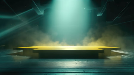 Empty stage with lights and smoke, 3d rendering. Computer digital drawing, Empty Stage Background, fog, photo mockupの素材