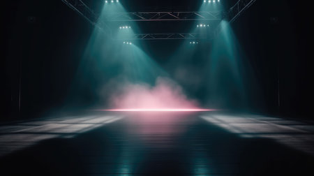 Stage Spotlight with smoke, Stage Background, Stage Spotlight on the Stage, Stage Background, Empty Stage Background, fog, photo mockupの素材