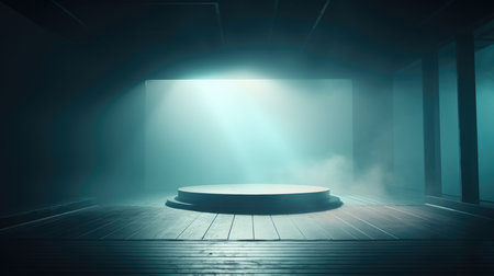 Empty stage with light and smoke, 3d rendering. Computer digital drawing, Empty Stage Background, fog, photo mockupの素材