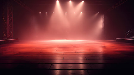 Empty stage with spotlights, smoke and spotlights in the dark, Empty Stage Background, fog, photo mockupの素材