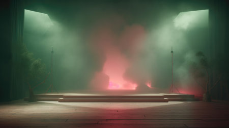 Empty stage in the dark with smoke and fog, 3d render, Empty Stage Background, fog, photo mockupの素材