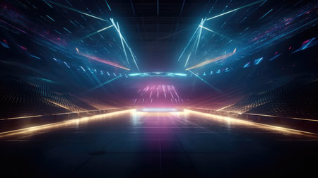 Abstract dark futuristic background with neon lights. 3d rendering mock up, , Empty Stage Background, fog, photo mockupの素材