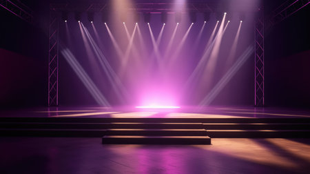 Stage Spotlight with Stage Podium Scene, Stage Spotlight on a Stage, Stage Background, Empty Stage Background, fog, photo mockupの素材