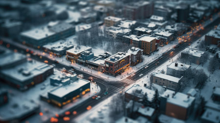 City at night covered by snow. 3d rendering. computer digital drawing. tilt shiftの素材