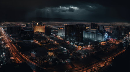 Downtown Las Vegas at night, Nevada, USA. 3d renderingの素材