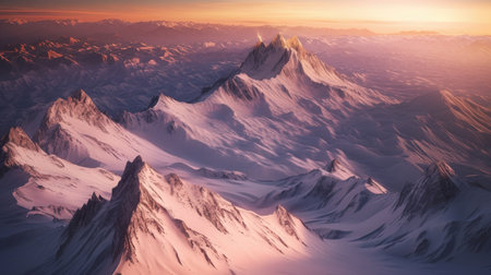 beautiful sunset over the mountains. 3d rendering. computer graphic.の素材
