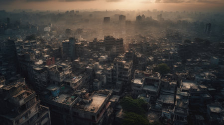 Foggy cityscape of Kathmandu, Nepal. panoramic view.の素材