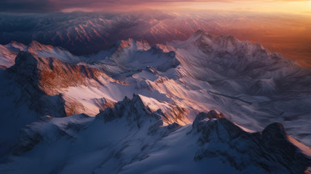 Beautiful sunset over the mountains. view from the plane. 3d renderingの素材