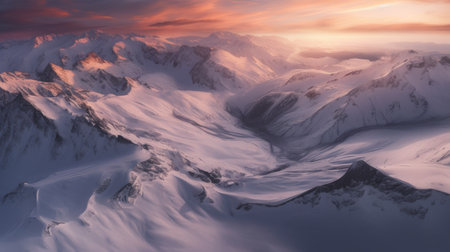 Beautiful alpine panorama of snowy mountains at sunset, Switzerlandの素材