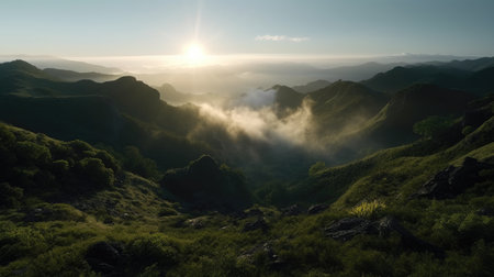 Sunrise in the mountains of the island of Madeira, Portugalの素材