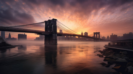 Panorama of Brooklyn Bridge at sunset, New York City, USAの素材