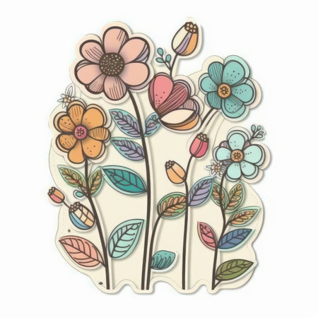 Hand drawn doodle floral background. vector illustration for your design. Cute vector tshirt illustration, print, stickerの素材