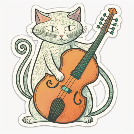 Illustration of a cat with a violin on a white background. Cute vector tshirt illustration, print, stickerの素材
