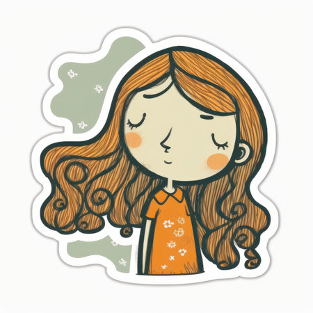 Hand drawn sticker with a girl in pajamas. vector illustration. Cute vector tshirt illustration, print, stickerの素材