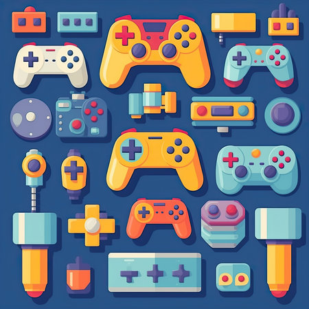 Gamepad icons set in flat design style. game controller vector illustration. Vector clipart collection, scrapbookingの素材