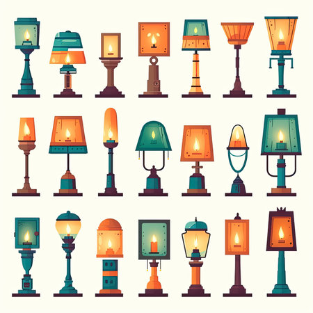 Lantern flat icons set. Collection of lanterns vector illustration. Vector clipart collection, scrapbookingの素材