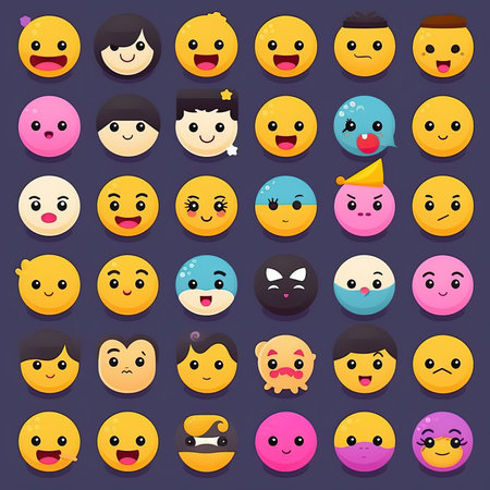 Emoticon set in flat style. Vector illustration of smileys. Cute vector tshirt illustration, print, stickerの素材