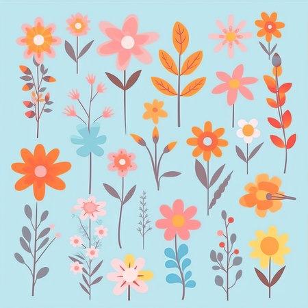 Cute flowers set. Floral elements for your design. vector illustration. Vector clipart collection, scrapbookingの素材