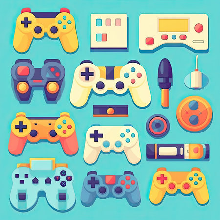 Gamepad and video game controller gamepad icon set. cartoon vector illustration. Vector clipart collection, scrapbookingの素材