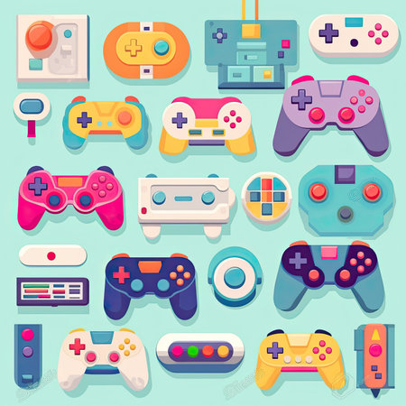Gamepad icons set in flat style. Video game controller vector illustration. Vector clipart collection, scrapbookingの素材