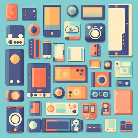 Set of mobile phone icons. Vector illustration in flat design style. Vector clipart collection, scrapbookingの素材