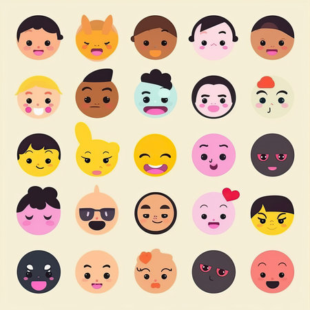 Cute cartoon faces. vector illustration. Set of emoticons. Vector clipart collection, scrapbookingの素材