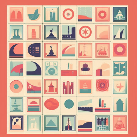 Set of icons on the theme of travel and tourism in retro style. Vector clipart collection, scrapbookingの素材