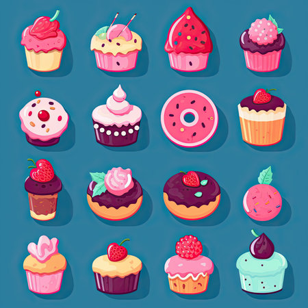 Cupcake icon set. Vector illustration of cupcake icons. Vector clipart collection, scrapbookingの素材