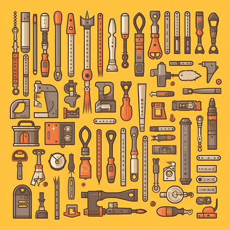 Set of tools and instruments icons in doodle style. vector illustration. Vector clipart collection, scrapbookingの素材