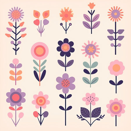 flower vector set. floral design elements. vector illustration. Vector clipart collection, scrapbookingの素材