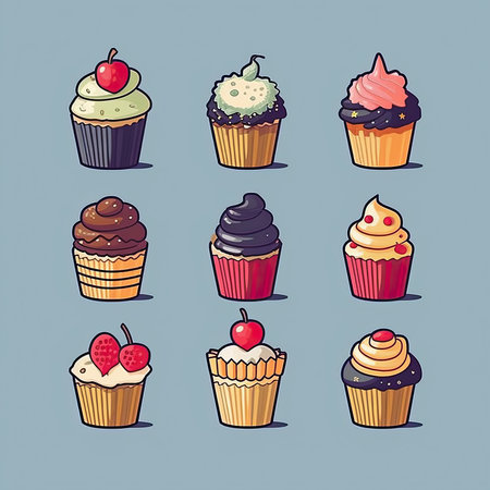 Cupcake vector set. Hand drawn cupcake collection. vector illustration. Vector clipart collection, scrapbookingの素材
