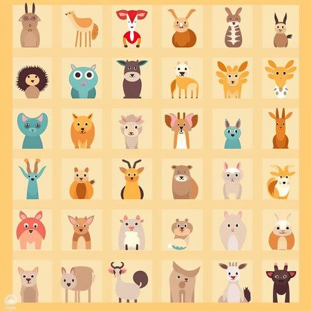 Animals icon set. Flat illustration of 9 animals icons for web. Vector clipart collection, scrapbookingの素材