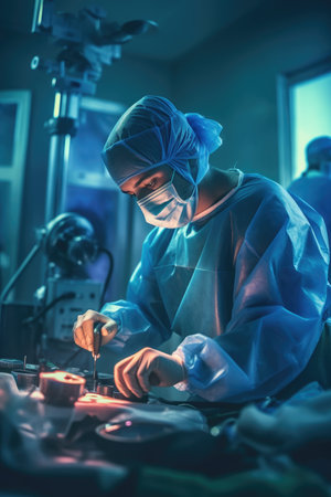 surgery. Surgeons perform operation on the patient in the operating room.の素材