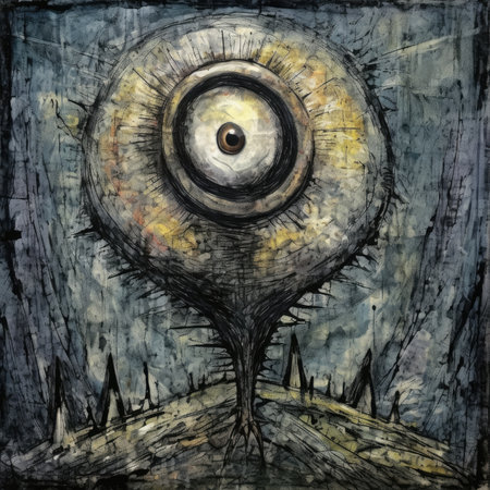 Eye of God in the sky. hand-drawn illustration. computer collage. Cute emo tshirt print illustrationの素材