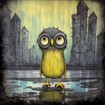 Owl in the city. grunge texture. vector illustration. Cute emo tshirt print illustrationの素材