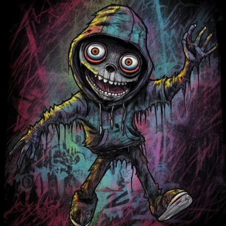 Zombie in a hood. hand-drawn illustration. Fantasy. Cute emo tshirt print illustrationの素材