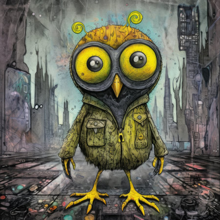 Cute cartoon owl in the city. illustration for children. Cute emo tshirt print illustrationの素材
