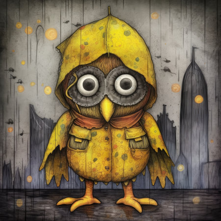 Owl on a wooden background. Illustration for children's creativity. Cute emo tshirt print illustrationの素材