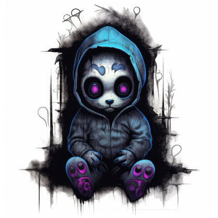 Cute little boy in a dark raincoat with big eyes. Illustration for children's design. Cute emo tshirt print illustrationの素材