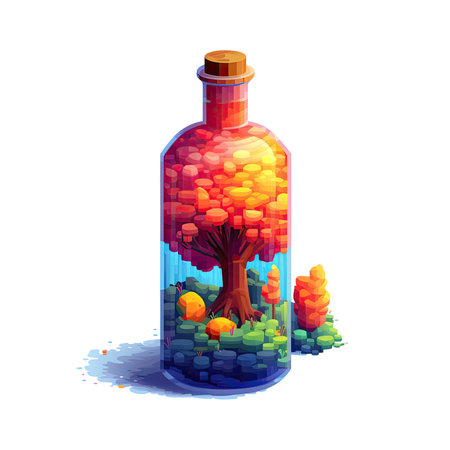 Magic potion in a bottle with a tree inside. vector cartoon illustration.の素材