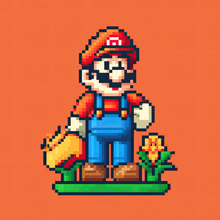 Pixel art gardener with a shovel and watering can. vector illustration.の素材